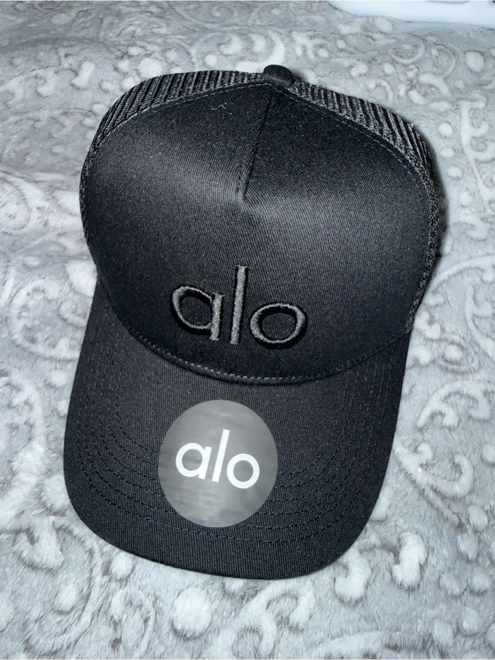 ALO Yoga Black Men's Trucker Hat with Embroidered Logo
